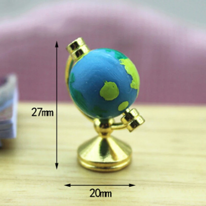 ลูกโลกจำลองหมุนได้ขนาด 1:12 สำหรับตกแต่งบ้านตุ๊กตา ทำจากโลหะผสมสีน้ำเงิน จำนวน 1 ชิ้น