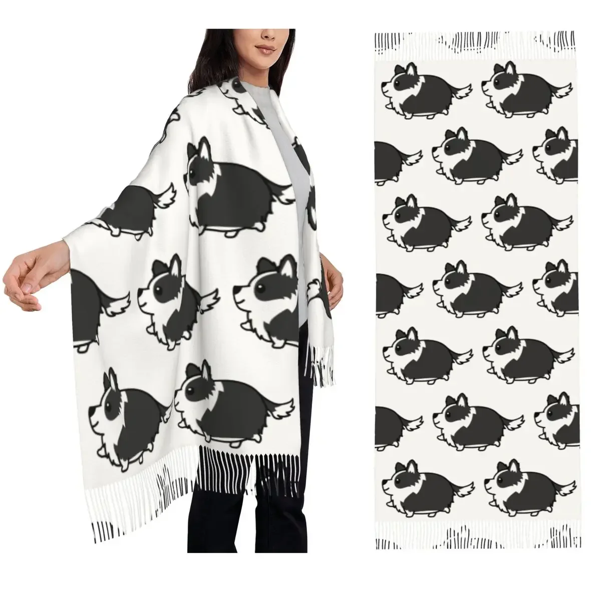 Cute Border Collie Scarf Tassel Scarves Women Soft Warm Shawls and Wraps Large Fall Winter Shawl Wrap