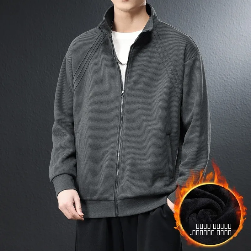 

Мужская толстовка на флисовой подкладке, повседневная, свободного кроя, весна-осень-зима, модная брендовая толстовка, молодежная, на молнии