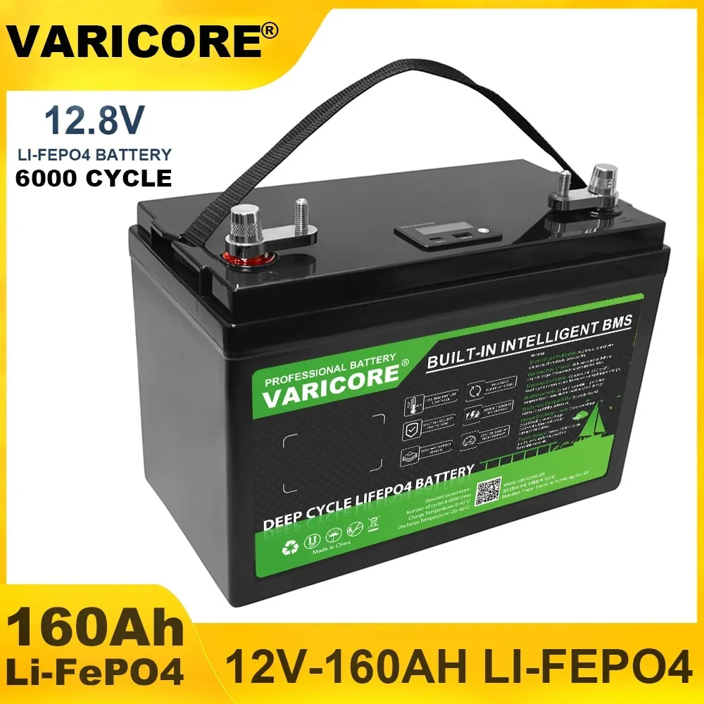 VariCore 12.8V 160AH USB 3.0 Type-C 12V LiFePO4 배터리 리튬(인버터용 BMS 포함) 자동차 라이터 14.6V 골프 카트 면세