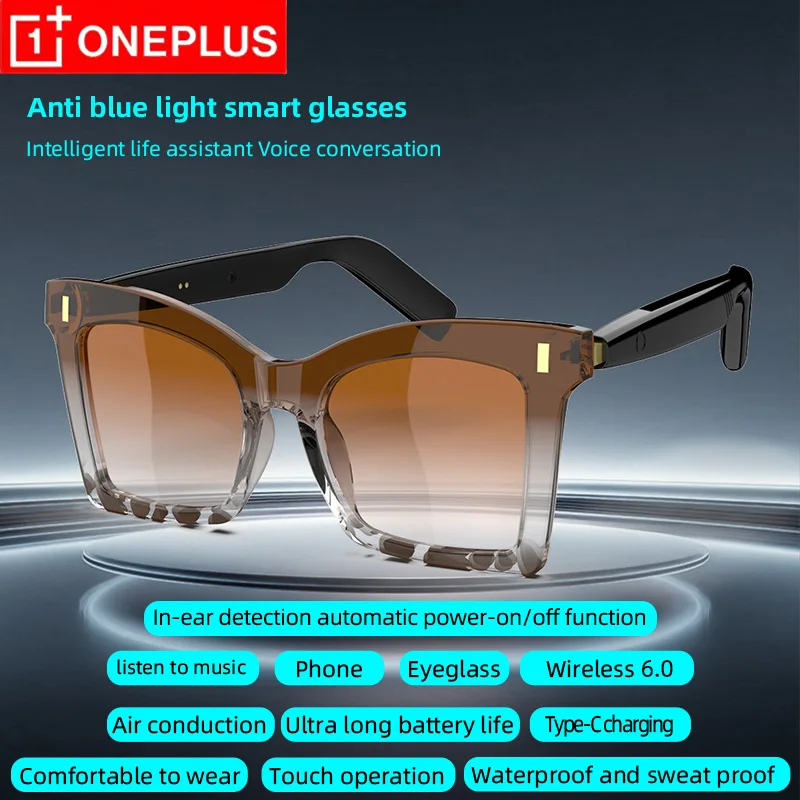 OnePlus AI Smart Glasses Air Conduction UV400 Anti Blue Light Touch Control Sport Bluetooth Sunglasses For Cycling Call Music