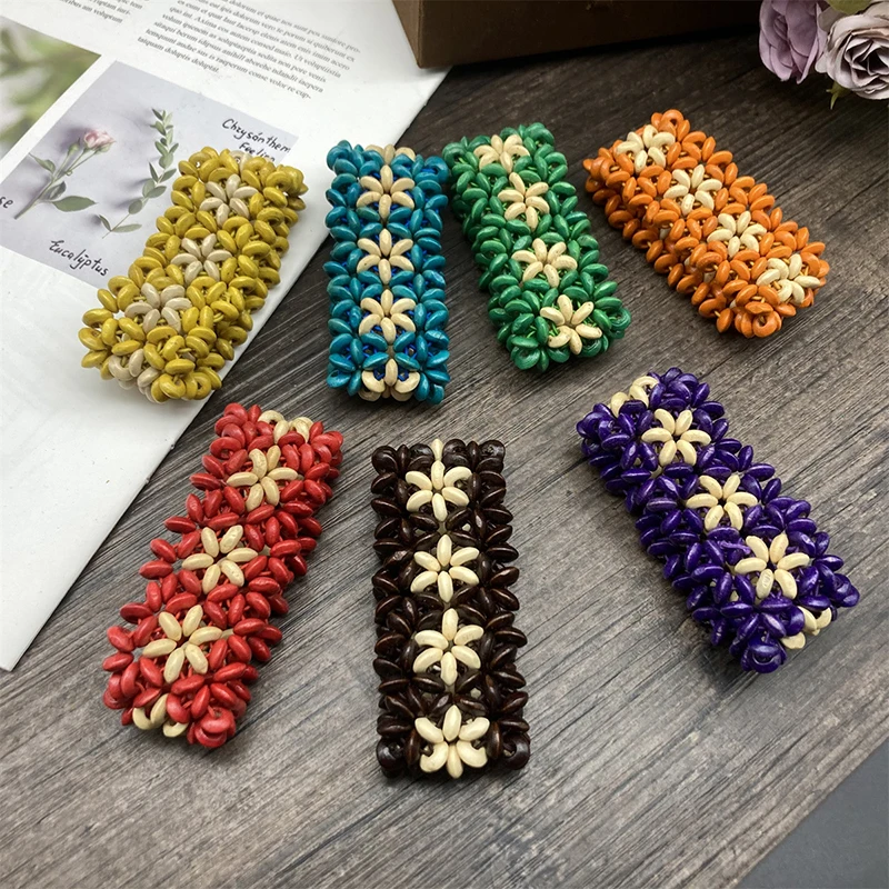 Bohemian Vintage Colorful Wooden Bead Elastic Bracelets for Women Ethnic Hand knitted Flower Bracelet Female Jewelry
