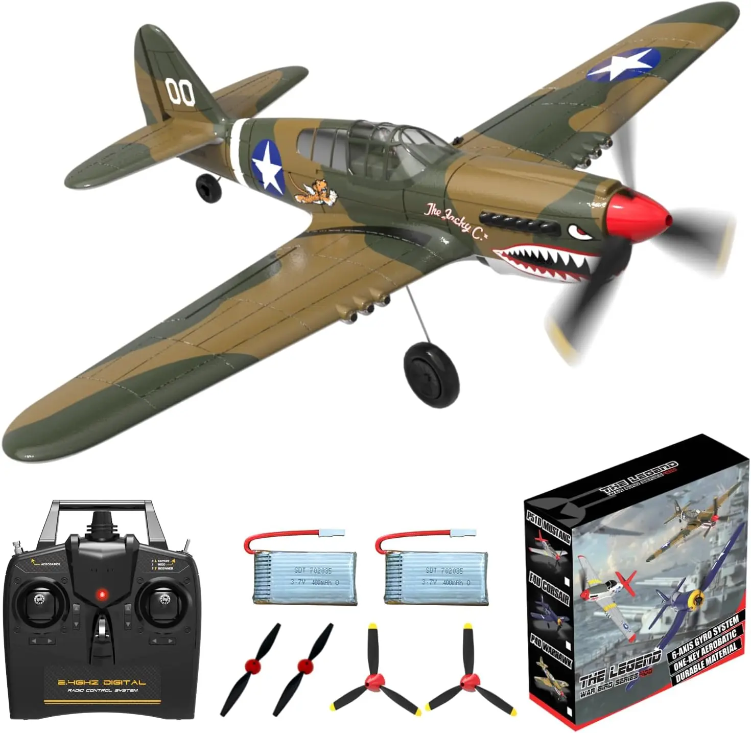 

4-Channel Ready-to-Fly Remote Control Plane – Upgraded P-40 Warhawk RC Airplane with Stabilization System for Beginners and Adults