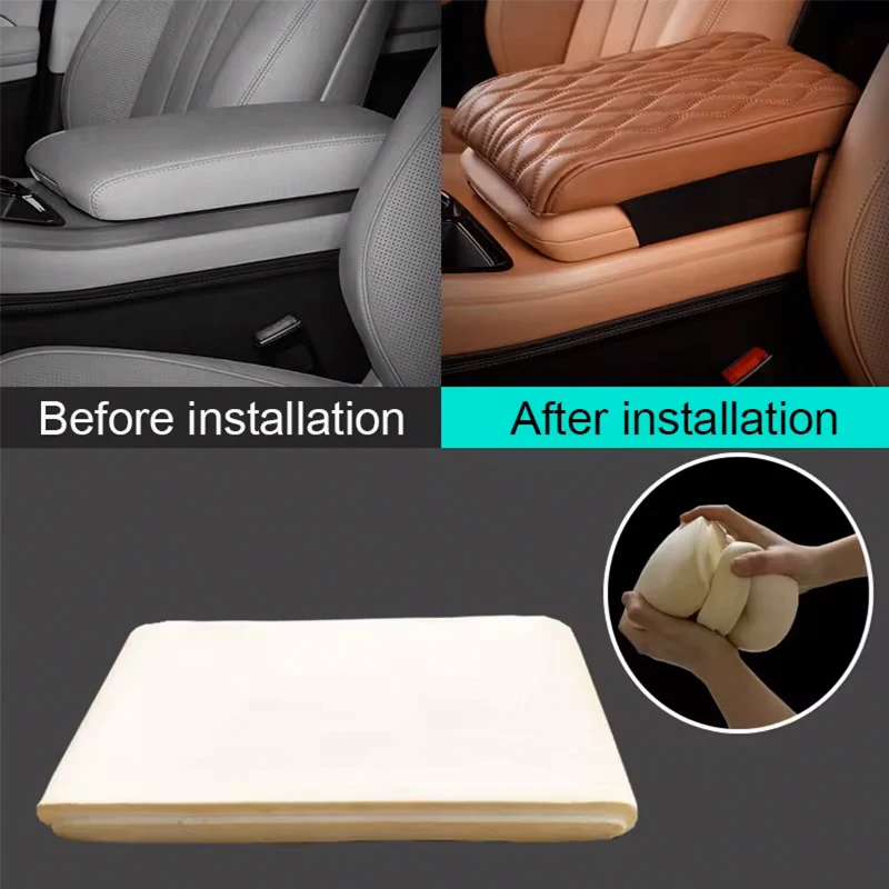 5CM Heighten Universal Car Armrest Booster Pad Wave Embroider Memory Cotton PU Leather Cushion Auto Center Console Protect Cover