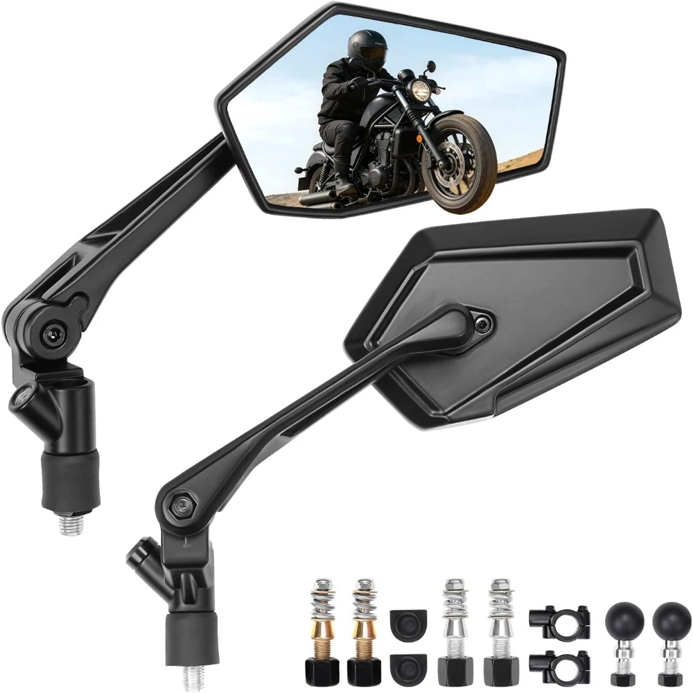 Universal Motorcycle Side Mirrors with Integrated 1 Ball Phone Mount Base Aluminum Alloy Rear View Mirrors for 7/8 Handlebar M10