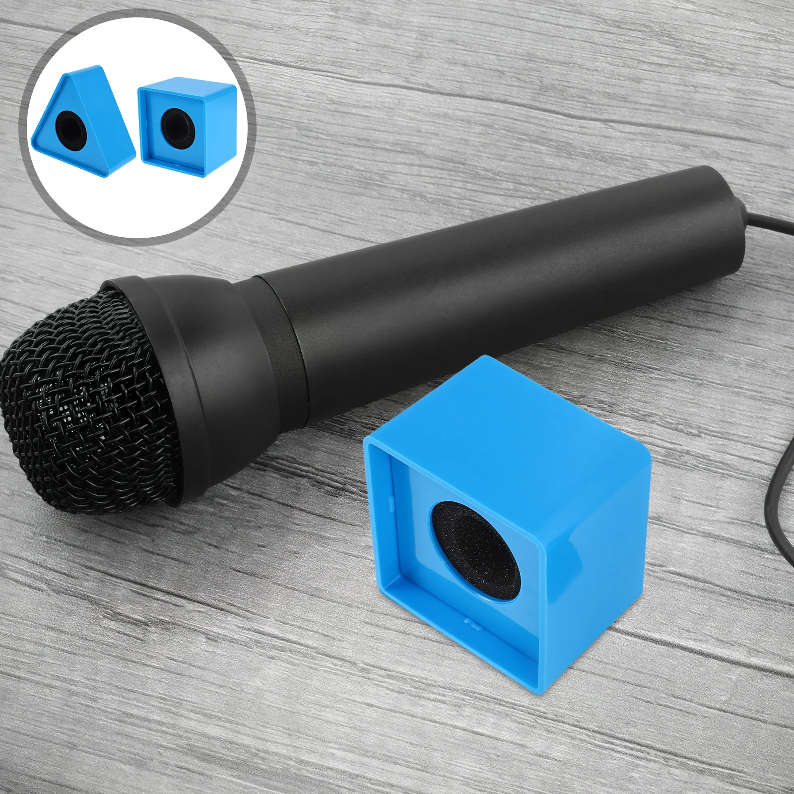 

2pcs Microphone Logo Station Cube Blank Square Triangle Mic Flags For Interview Broadcast Portable Mic Accessories Stand
