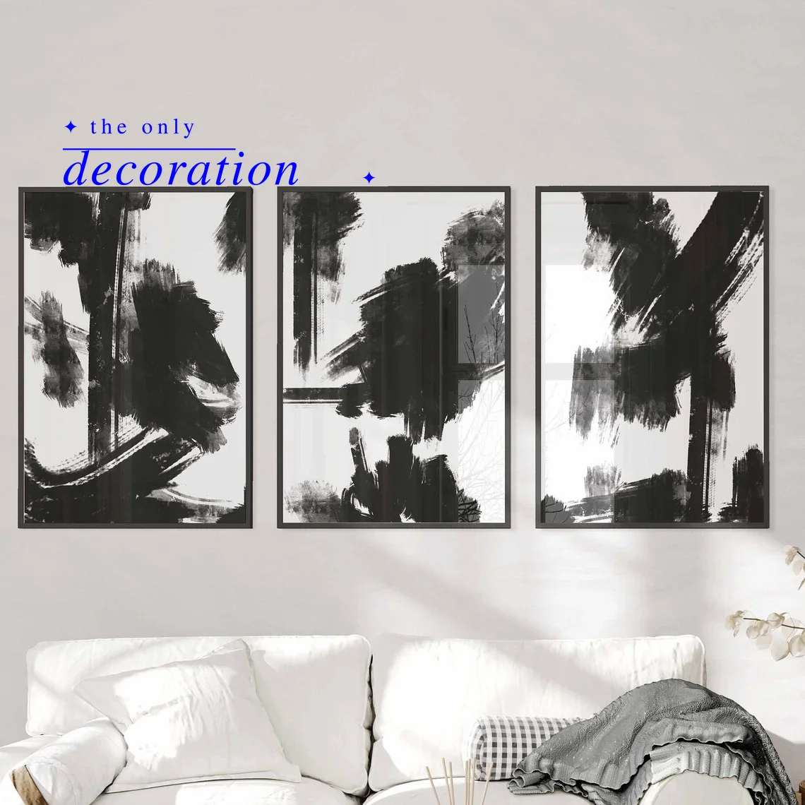 2D Flat, 2D Flat, 3pcs Set, Wall Art, Vintage Poster, Abstract Black And White Print Brushstroke Art Print, Easy Ink Splash S