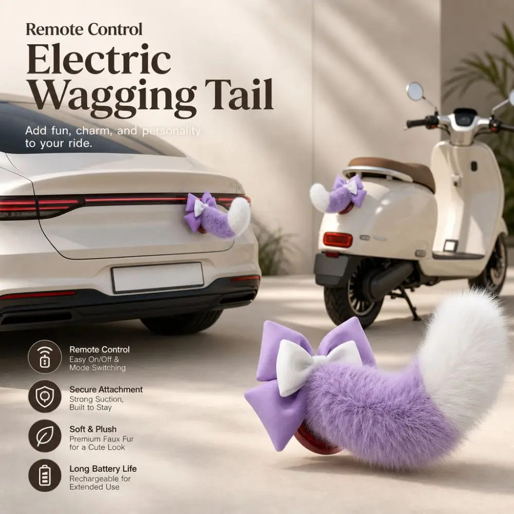 Fluffy Remote Control Electric Bicycle Tail Realistic Rechargeable Car Electric Wagging Tail Versatile Self-adhesive