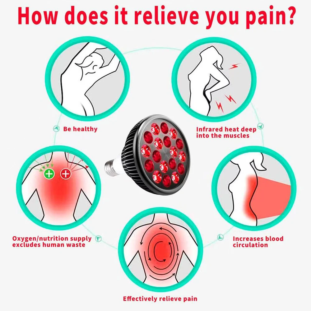 LED 적외선 치료 전구 물리 치료 램프 조정 가능한 브래킷 빨간색 660nm 적외선 850nm 빛 피부 관리 통증 완화