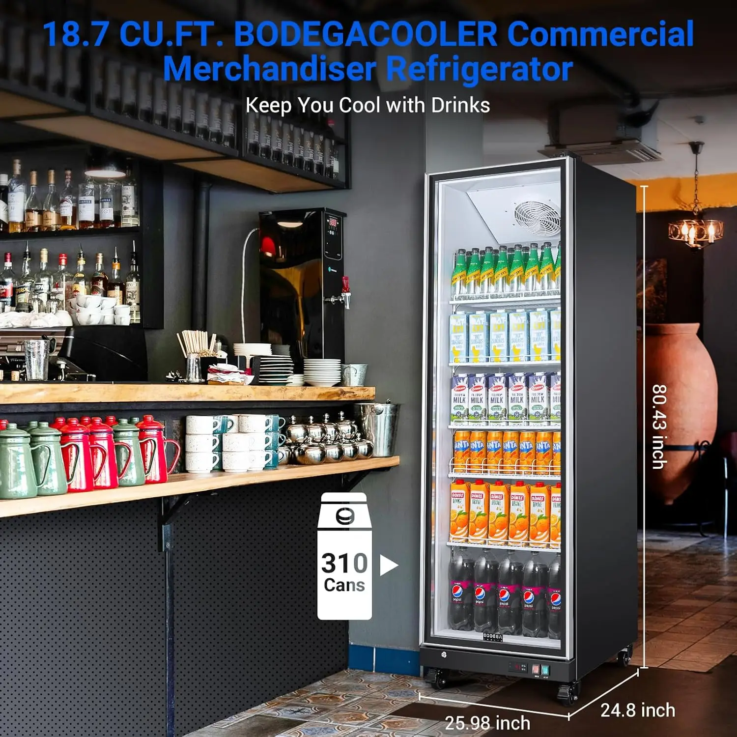 Commercial Merchandiser Refrigerator,18.1Cu.Ft Glass Door Commercial Display Refrigerator,Upright Beverage Display Bar Cooler wi