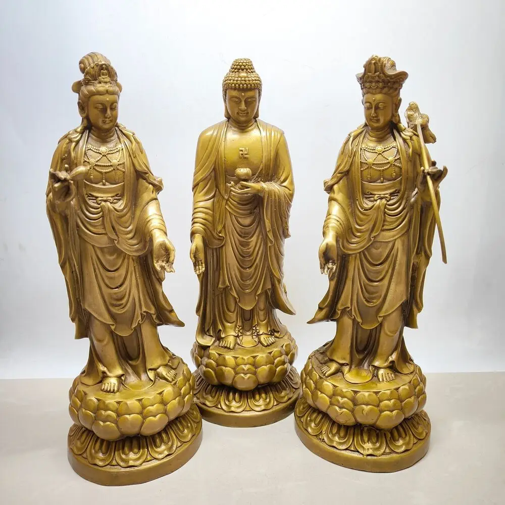 Tibet Temple Copper Brass Three Saints of the West Kwan-Yin Sakyamuni Buddha Set