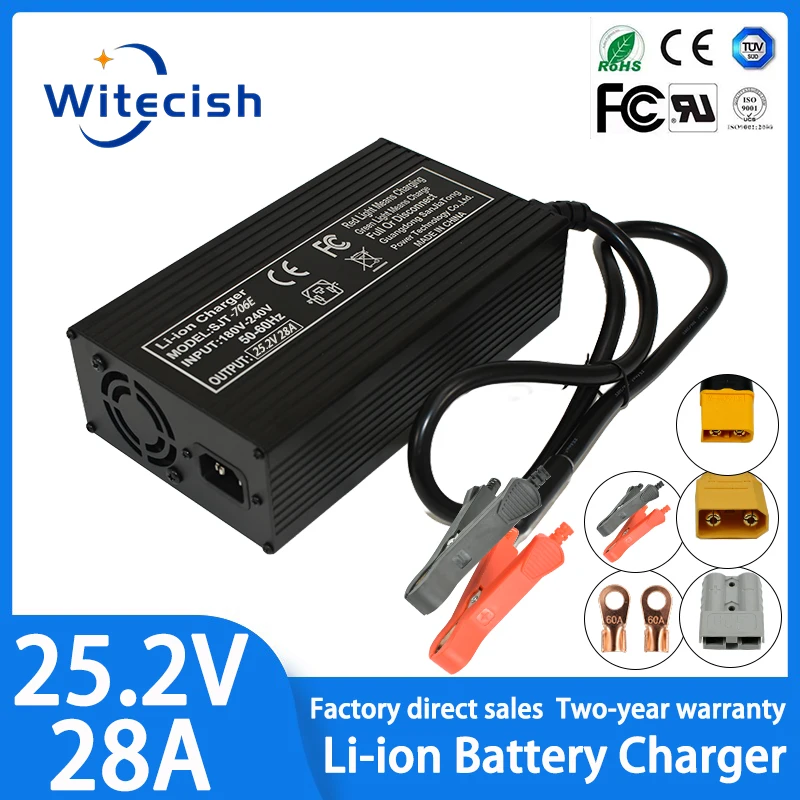 

25.2V 28A Fast Charger 6S 22.2V 28A Li-ion Battery Smart Charger Used for Li-ion Battery Auto-Stop Smart Tools Aluminum Shell