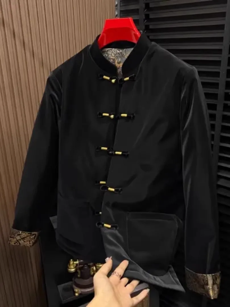 

Men's New Autumn Winter down Jaet Traditional Chinese Sle Embroidered Button Casual Faionable Youth Long Sve Coat