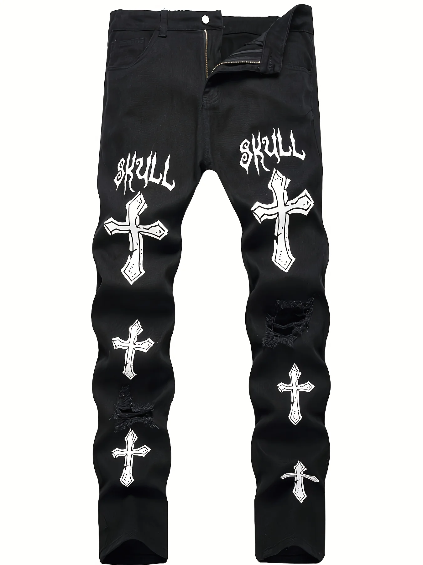 

Мужские обтягивающие джинсы с принтом, эластичными вставками и дырками в стиле хип-хоп