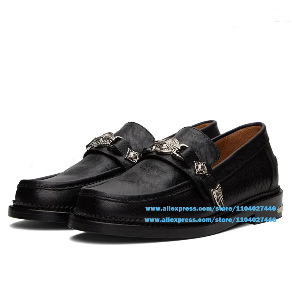 Black Leather Men's Shoes Novelty Buckle Loafers Stylish Slip On Casual Wear-Resistant Trendy Luxury Handmade Shoe Men's Shoes