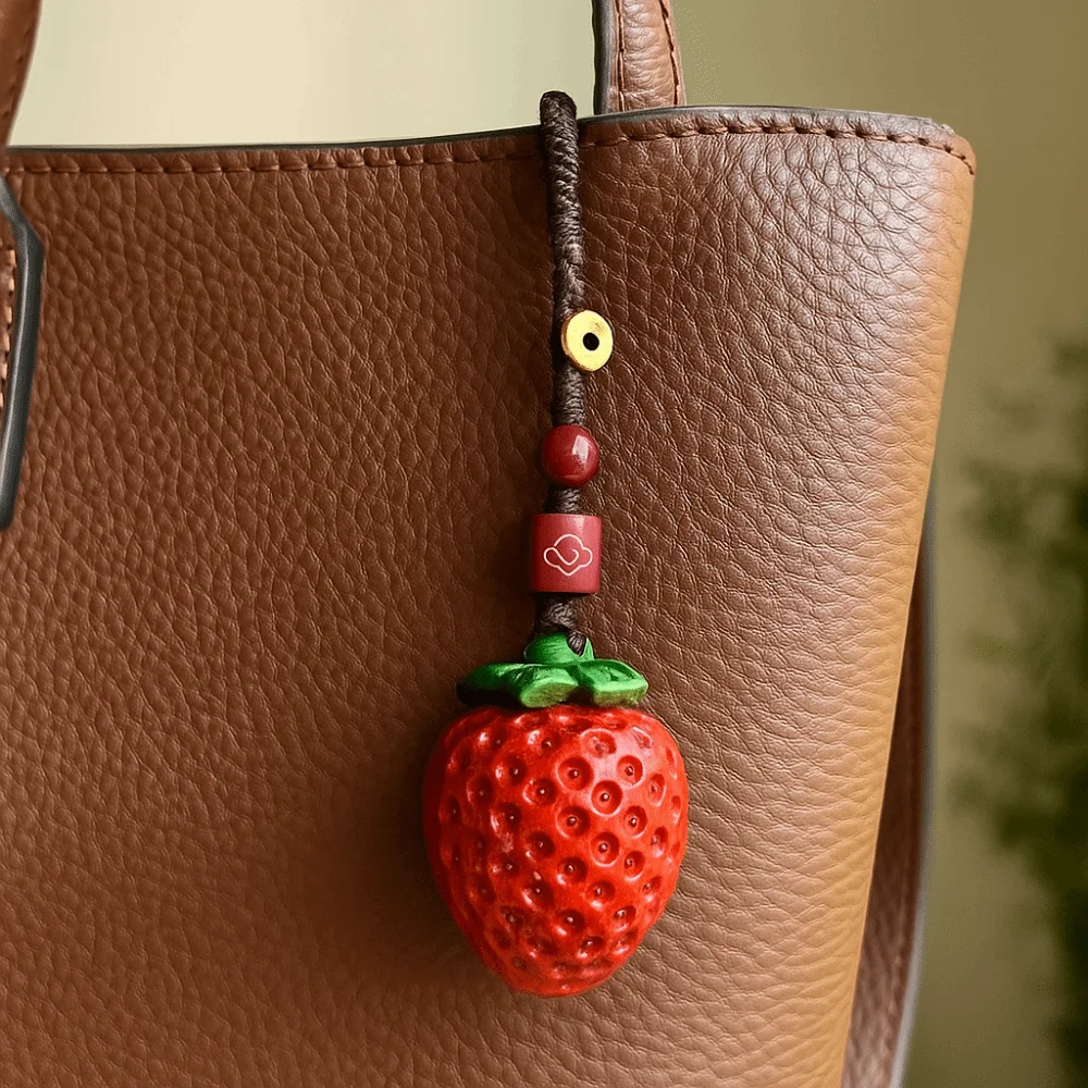 

Chinese Style Sandalwood Keychain Strawberry Creative Wooden Pendant Phone Chain Mangosteen Bag Decoration Car Keyring Men