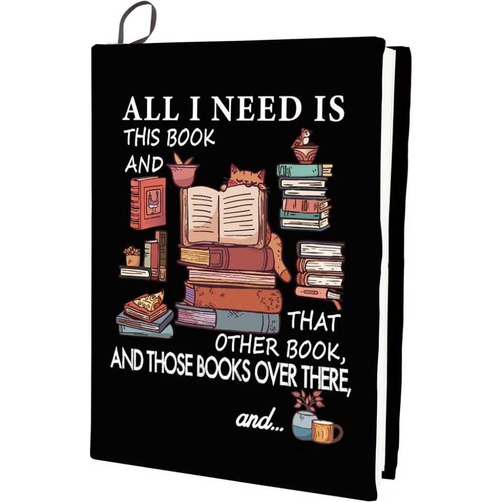 Black Stretchable Book Cover Cat Book Pattern Washable Reusable Large Nylon Book Protector Elastic Notebook Wraps Suitable