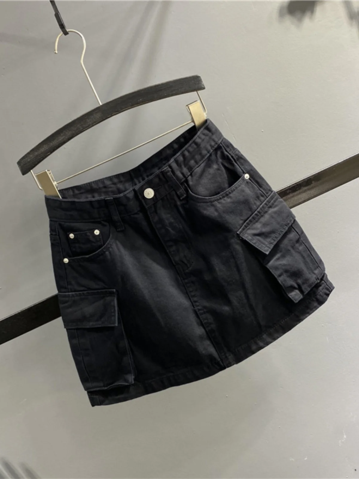 Summer 2026 High Waist Pocket Denim  Skirt Women's Anti-Light Inner A-Line Body Short Skirt Standard Fit Cotton Polyester...