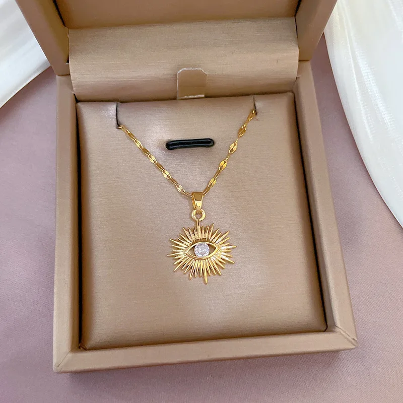 Lucky Evil Eye Pendant Necklace Zircon For Women Couple Stainless Steel Fashion Turkish Jewelry Friendship Gift Dropshipping image 3