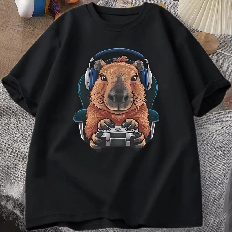 Unisex Gamer Capybara Shirt, Capybara Tank Top, Graphic Cute Rodent T-shirt, Funny Animal Gaming with Controller, Unique Tops
