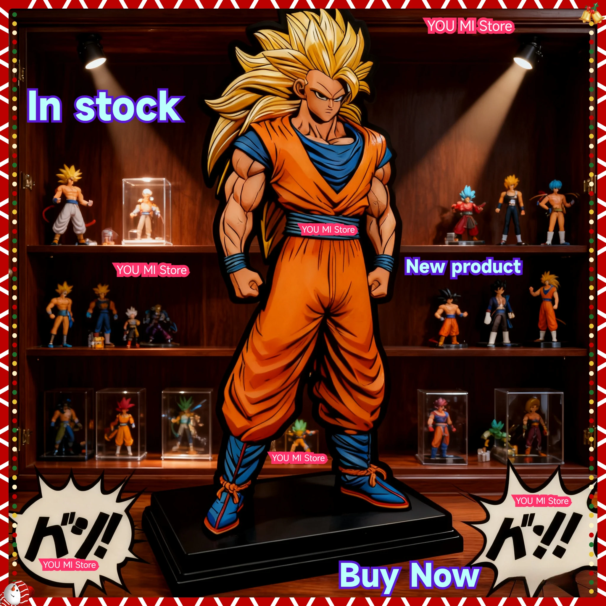 

JT Collection 34cm Super Saiyan 3 Goku Statue,Dragon Ball Z SSJ3 Anime Action Figure Model,PVC Desktop Decor Collector Gift Toys