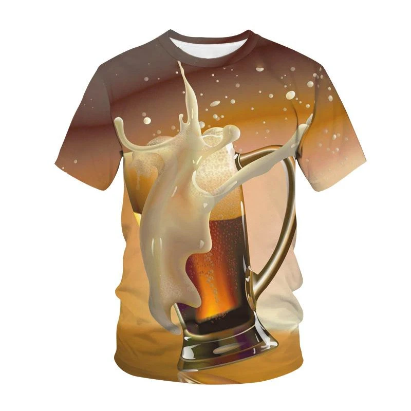 New 3D Printing Beer T-shirt Men‘s Women’s Personalized Cool Short-Sleeves Tees Fashion Oversize Trend Tops Kids Tshirt Summer