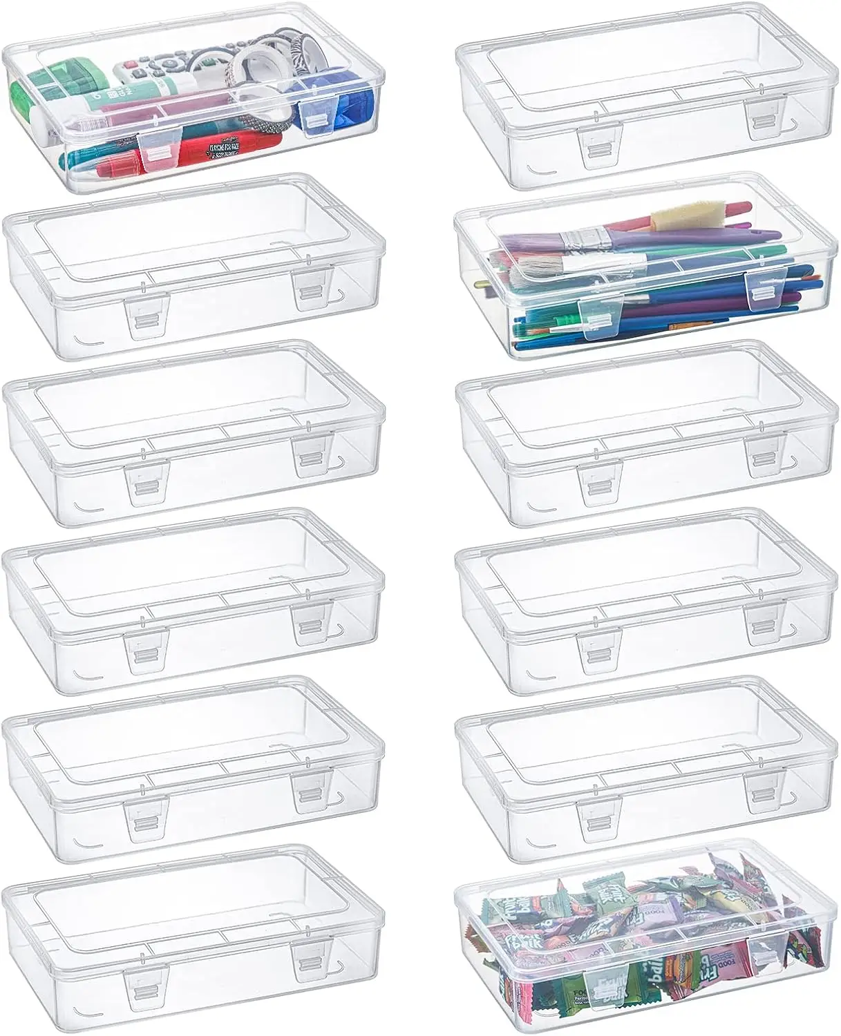 

12 Pack Clear Plastic Storage Containers with Lids, 8 x 5 x 1.75 Inch Empty Hinged Boxes, Stackable