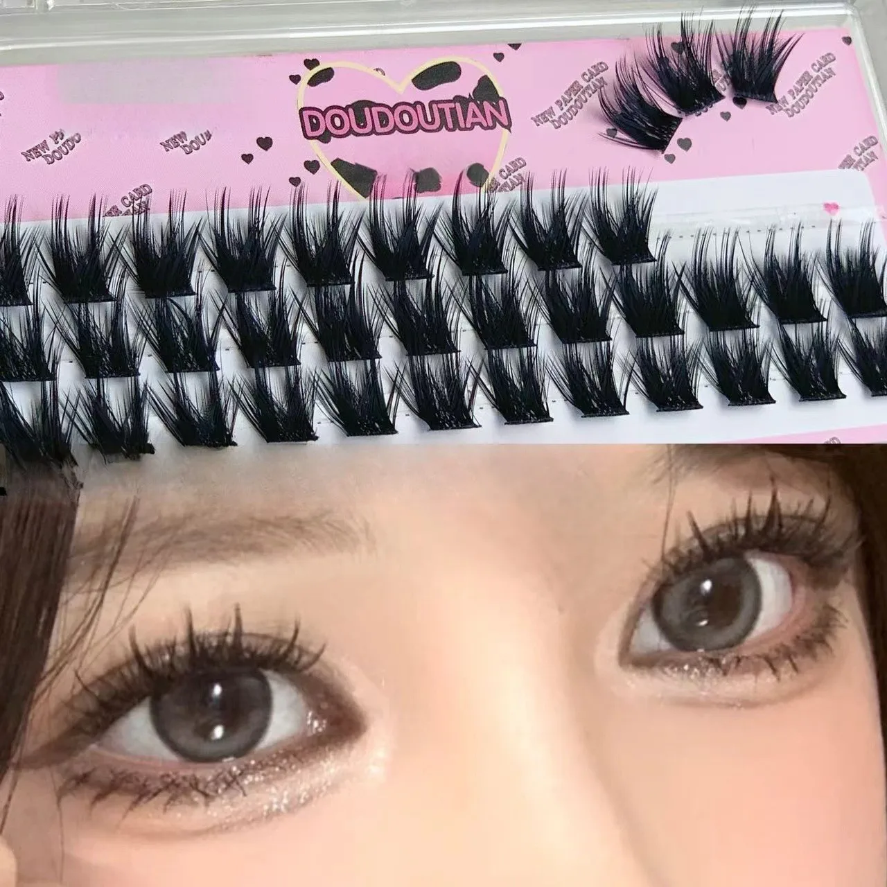 Doudoutian grafted thick hot girl eyelashes mink texture exquisite single cluster thick curled simulation mixed blood eyelashes