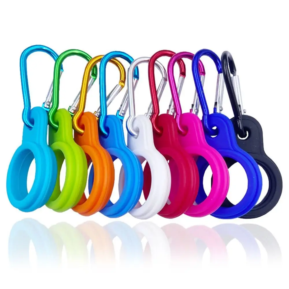 4pcs Arrival Sports Outdoor Kettle Buckle Carabiner Water Bottle Holder Camping Hiking Aluminum Rubber Buckle Hook High Quality