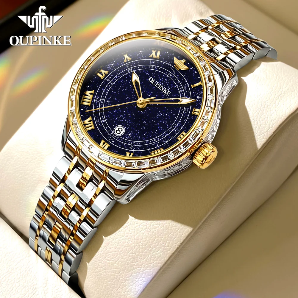 

OUPINKE Original Women's Automatic Mechanical Watch Top Luxury Diamond Lap Starry Sky Dial Classic Elegant Ladies Wristwatches