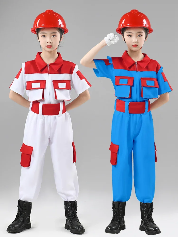 ชุดนักผจญเพลิงเครื่องแต่งกายคอสเพลย์สำหรับเครื่องแต่งกายวันฮาโลวีนชุดคอสเพลย์สำหรับคนงานก่อสร้างวิศวกรน่ารัก