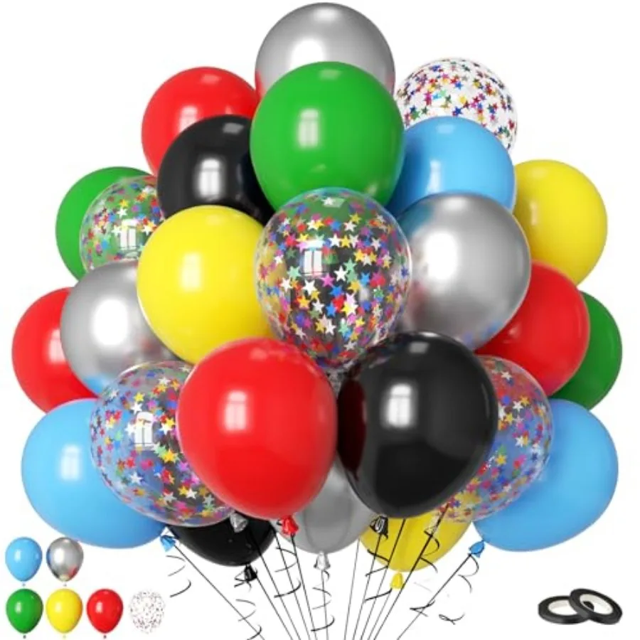

Multicolor Balloons, 60Pcs Yellow Balloon, 12 Inch Latex Metallic Silver Yellow Confetti Balloons Helium for Baby Shower Birthd