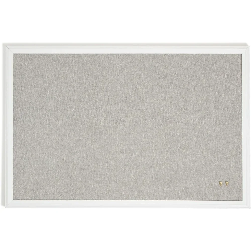 

Farmhouse Linen Bulletin Board, 23"x17", White Wood Style Frame, Industrial Grade Pinning Surface