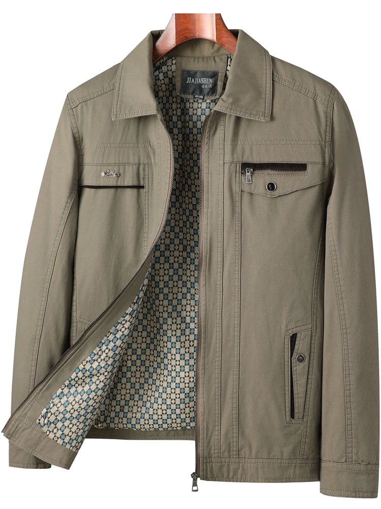 

Spring Autumn Pure Cotton Jaet Men's Busin Casual irt Middle-aged Men's Faionable Urban Loose Fit Windproof Coat