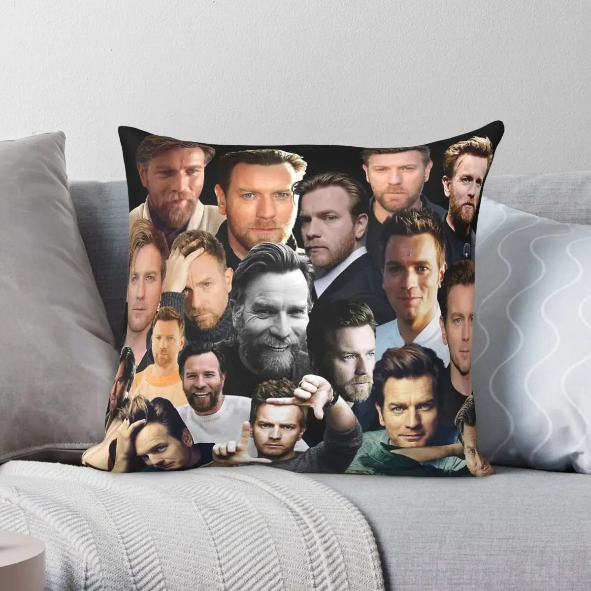 Ewan Mcgregor Photo Collage Pillowcase Polyester Linen Velvet Pattern Zip Decor Pillow Case Bed Cushion Case 45x45