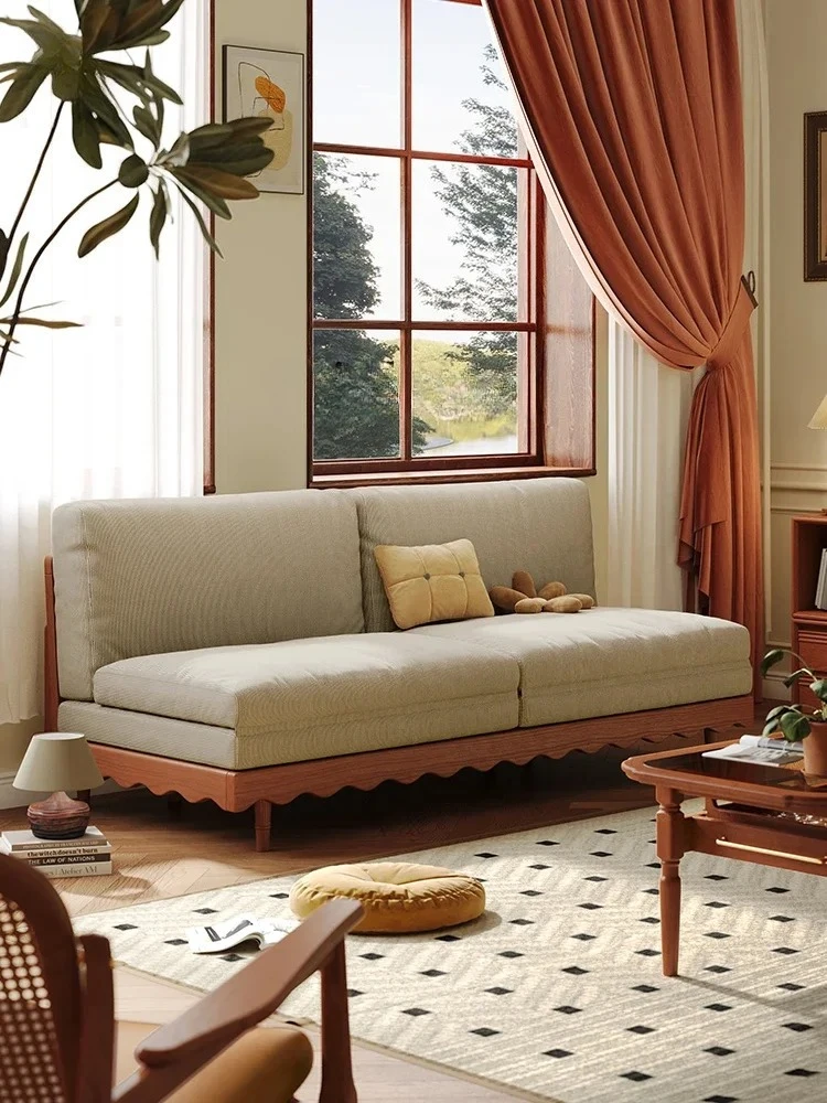 Foldable Dual-Purpose Small Apartment Living Room Balcony Multi-Functional Solid Wood Furniture Retro Style