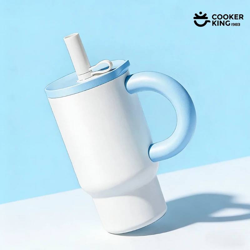 COOKER KING 810ML 316/304 Stainless Steel + PP Large Capacity Coffee Cup with Straw Insulated Water Bottle Thermos Bottles Cup view 4