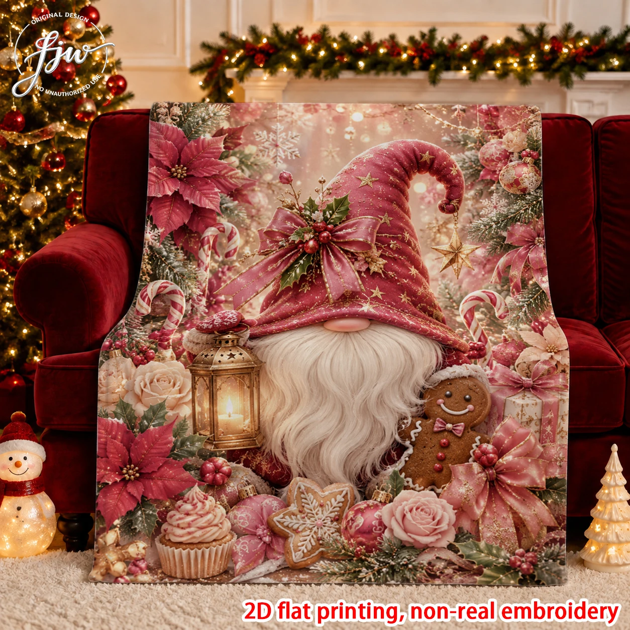 1pc Christmas Gnome Themed Flannel Throw Blanket Autumn and winter warm holiday home decoration blanket