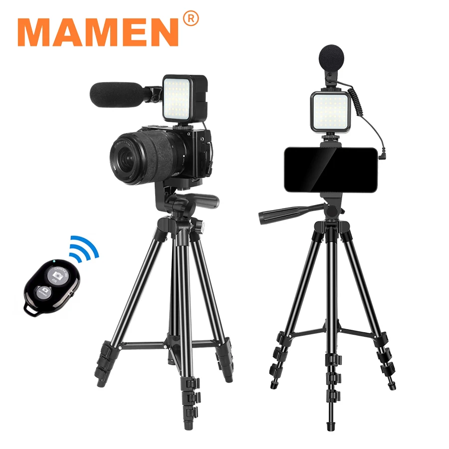 MAMEN Travel Tripod Vlogging Kit with LED Light Microphone Bluetooth Compatible for Smartphone SLR Camera Video Record Toolkit