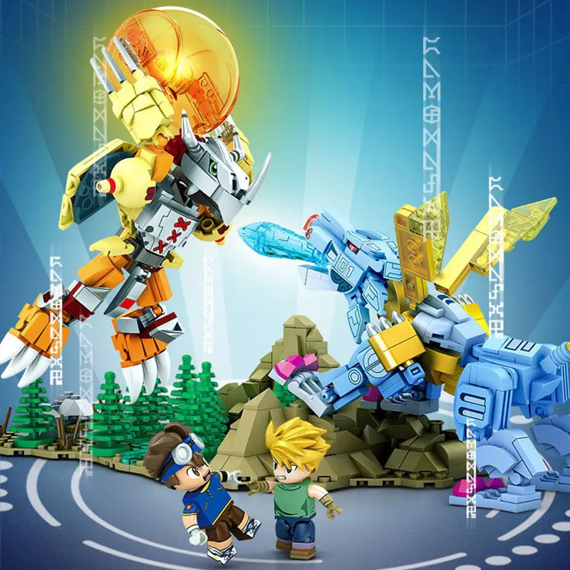 Digimon Monsters Battle Scene Cartoon Building Blocks Skull War Greymon Metal Garurumon Model Brick Toy Kid Adult For Gifts