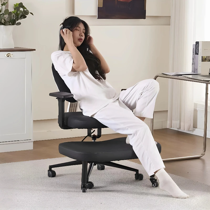 Ergonomic Cross-Legged Office Chair with Double Backrest Adjustable Swivel Kneeling Stool with Wheels for Home Work & Study