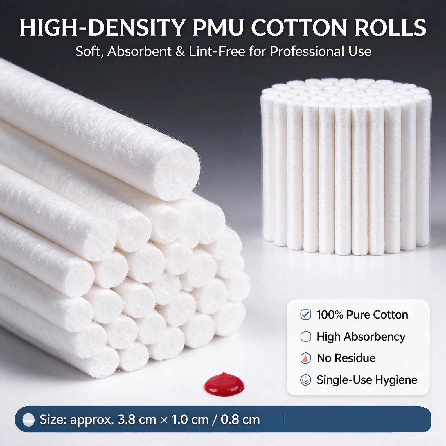 Sanitary PMU Lip Coloring Cotton Rods Single Use Non Shedding Ultra Absorbency Natural Cotton Tubes For Lip Pigment Tattoo Work