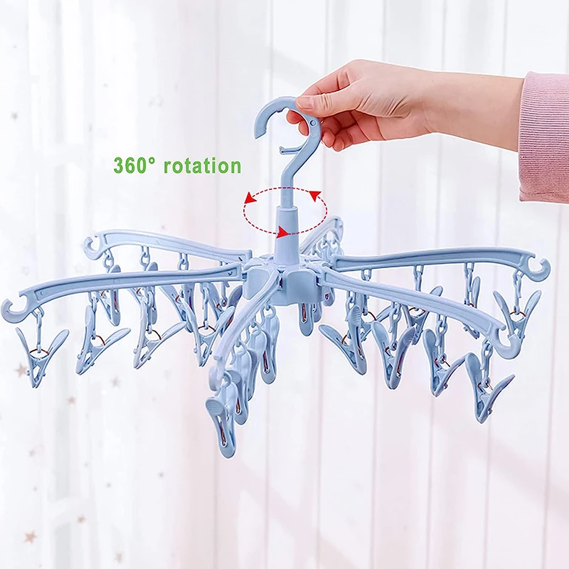 Sock Drying Rack Hanger 24 Pegs Folding & Rotatable for Lingerie Clothes Shoe Insoles Compact and Lightweight Travel Carry