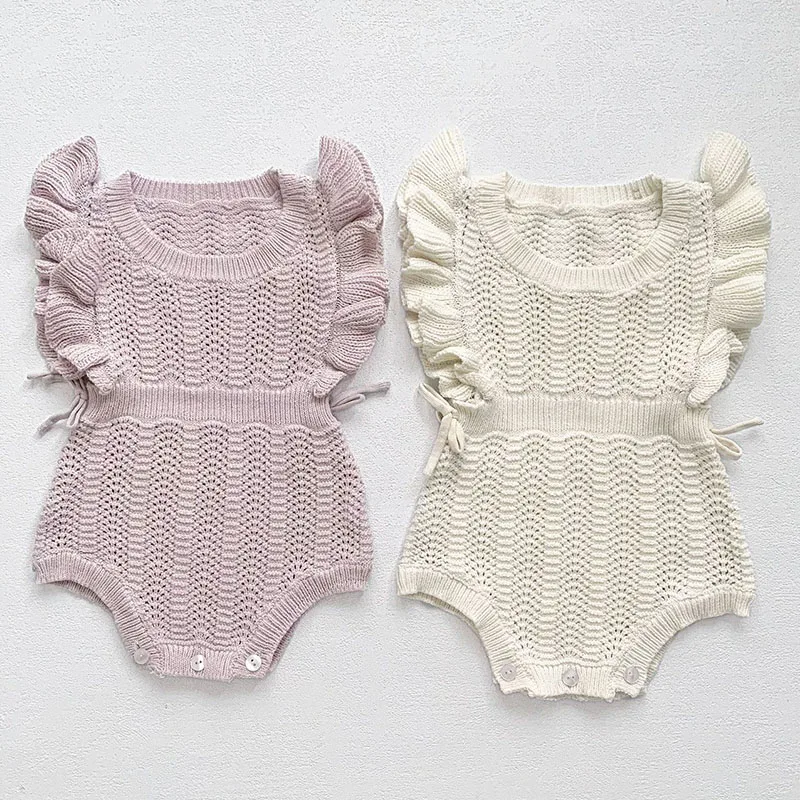 2024 New Autumn Children Knitted Clothes Korean Style Climbing Suit Sleeveless Solid Color Toddler Baby Girl Knitted Romper