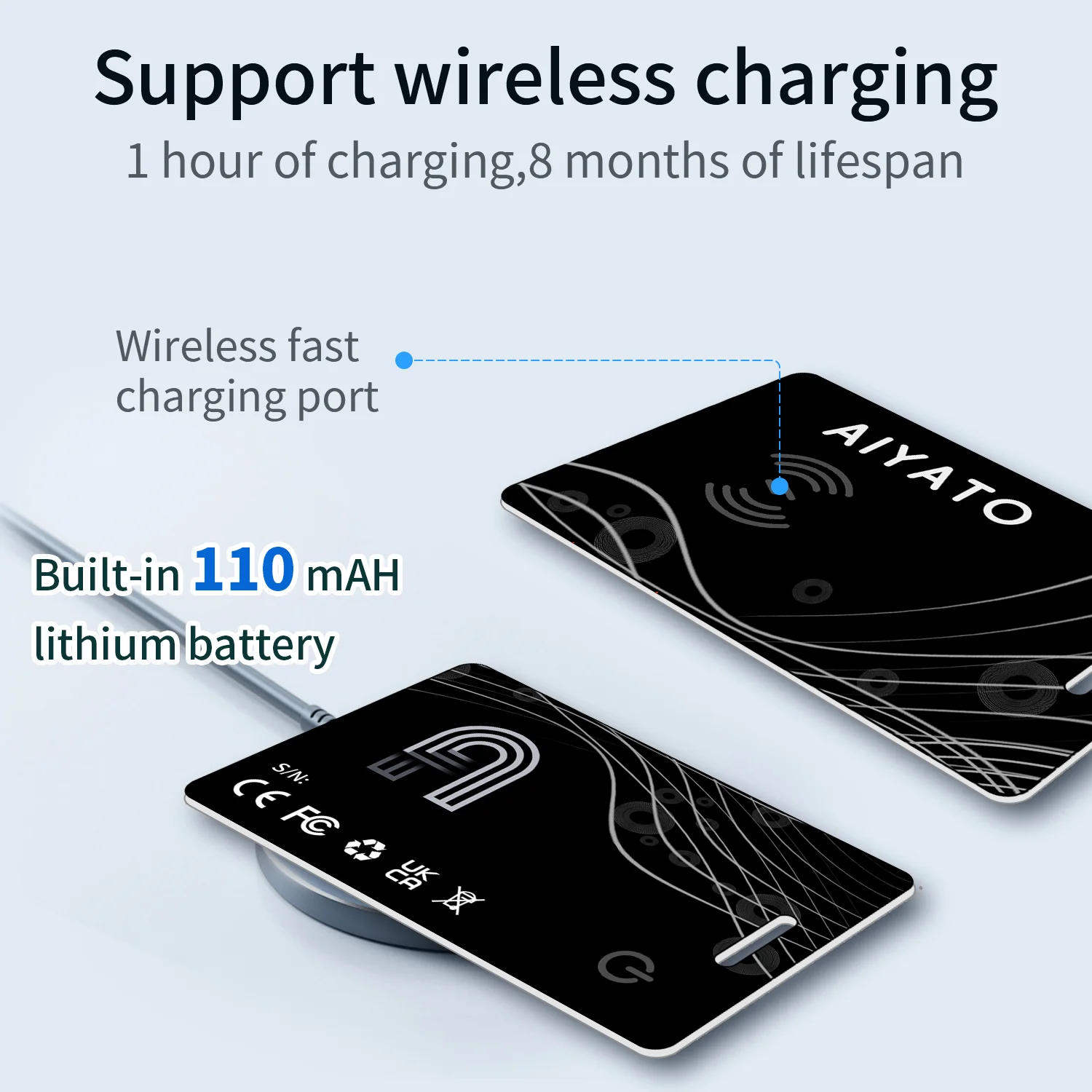 Wallet Tracker Card with Find My for Apple Tag Ultra Thin Support Wireless Charging IOS System Free APP GPS Locator Key Bag