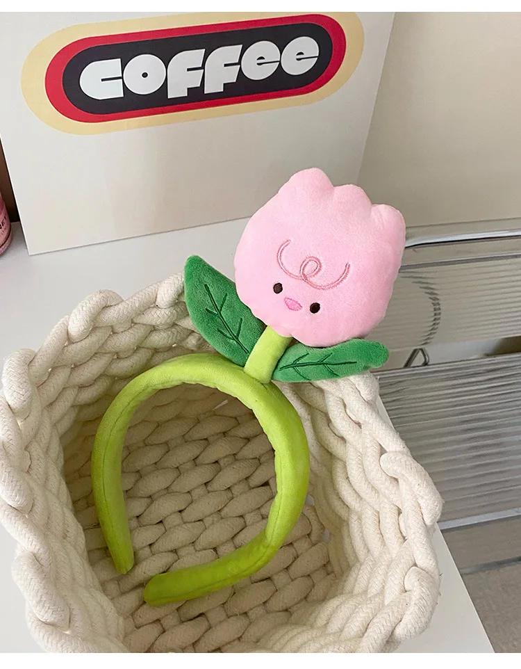Kreative Plüsch Tuch Farbe Tulpe Blume Raupe Haarbänder Für Mädchen Frau Niedlichen Cartoon Gesicht Waschen Make-Up Stirnband Mode – Detail 18