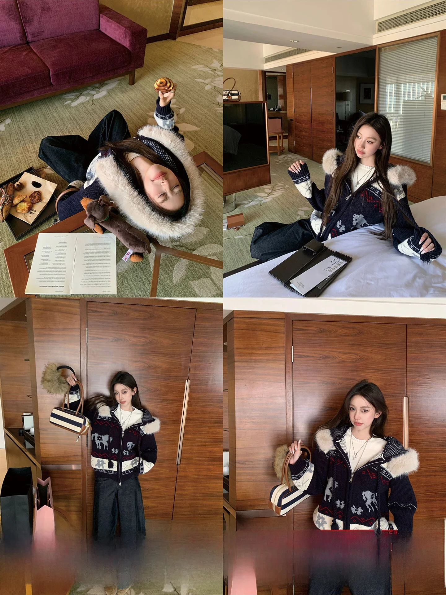 

Свободный вязаный кардиган-пальто в корейском стиле с узором Fair Isle для женщин, повседневный, осенне-зимний