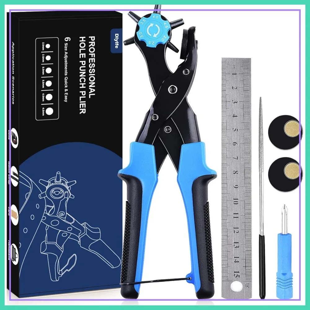 

Professional Leather Hole Punch Tool Kit - Multi Size for Belt, Watch Band, Shoe, Handbag, Fabric Crafting - Blue