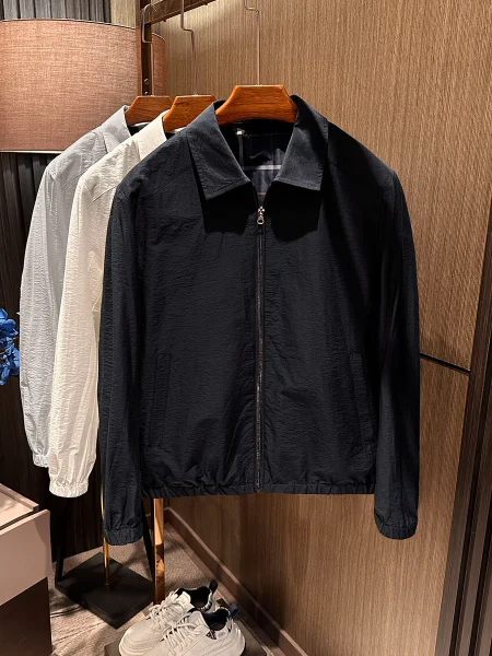 

Elegant Minimalist Men's Pure Color Slim Fit Jacket Spring New Style Casual Fashionable Thin Collar Zipper Closure No Pocket