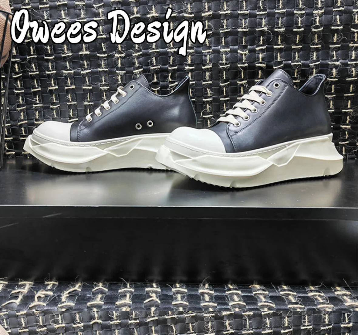 Owees Design Thick Sole Men Shoes Genuine Leather Sportswear Street Trend Platform Shoes Women Lace-up Breathable Fashion Shoes